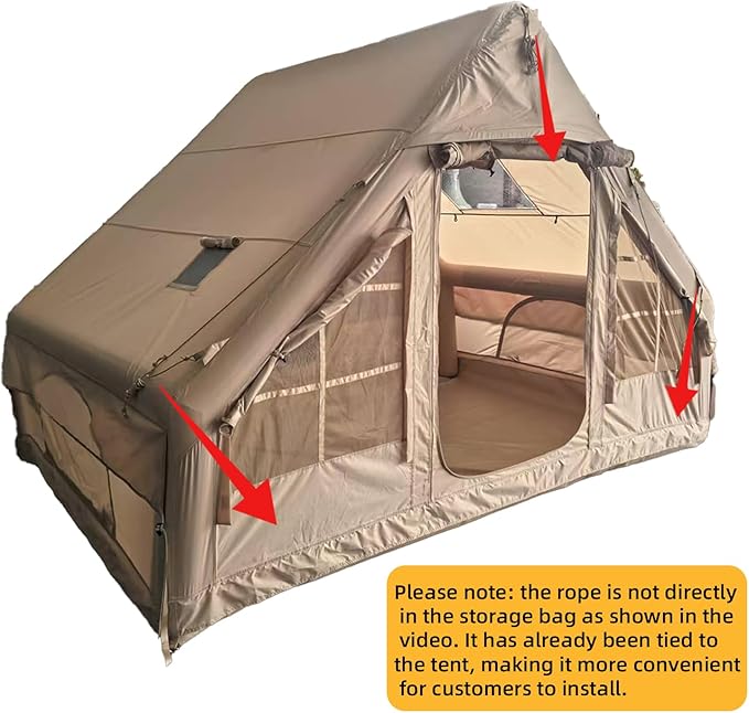 Inflatable Camping Tents with Hand Pump Air Glamping Tents Easy Setup Waterproof and Windproof Blow up Tent 4 Seasons Oxford Cabin Tent with Mesh &amp Chimney Window.