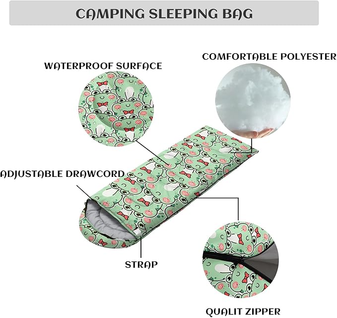 Sleeping Bags for Adults Youth Kids3D Printing Camping Sleeping Bag for Girls Boys Lightweight Waterproof Cold/Warm Weather Sleeping Bag for 3 Seasons