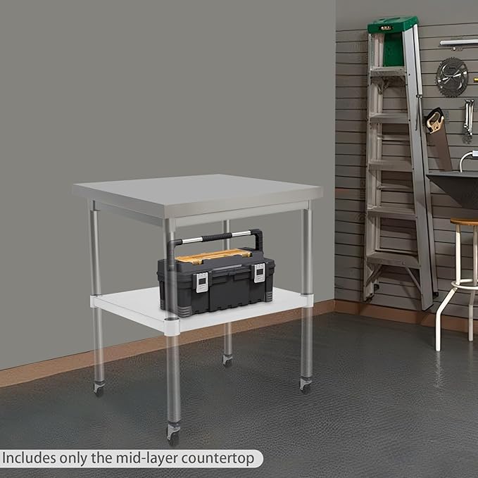Eapmic Undershelf for Work Tables Adjustable Lower Shelf Stainless Steel Bottom Shelf Add for Commercial Prep Table Restaurant Kitchen Bakery Garage Workshop Use (21.65x21.65in)