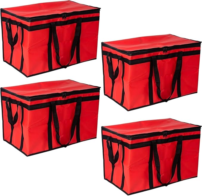 Insulated Food Delivery Bag XXXL Commercial Food Warmer Bag for Hot and Cold Catering Delivery Insulated Reusable Grocery Bags (4 Pack Red)