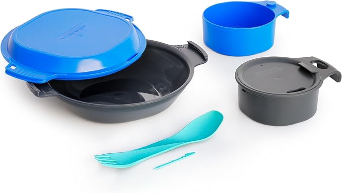 humangear GoKit Deluxe: 7-Tool Lightweight Camping Mess Kit with Portable Insulated Cup Camping Plate Bowl Utensil and Toothpick - Ideal On-The-Go Camping Solution