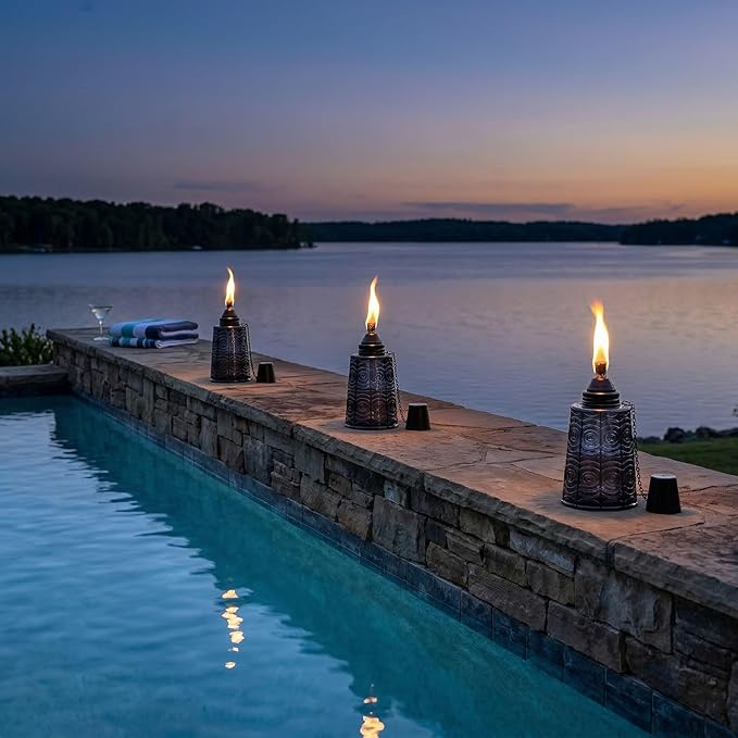 Seraphic Citronella Table Top Torches for Outdoor Patio 16oz Decorative Glass Torch Citronella Candles for Outside Deck Garden Parties Set of 3 Black