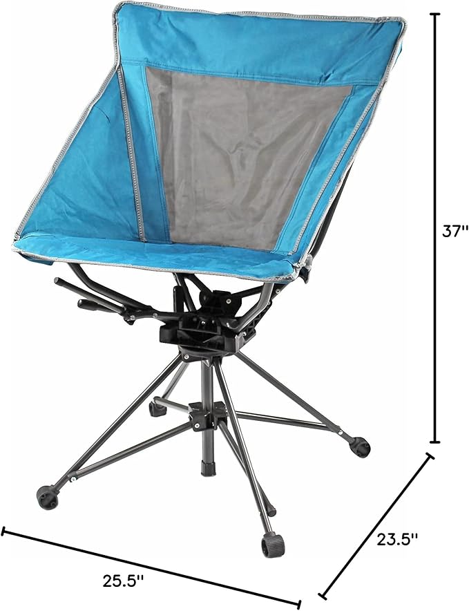 Garden Elements Camping Chair – Portable Outdoor Chair with 360° Swivel Tall Back Support Breathable Nylon Mesh Steel Frame Foldable Design with Carrying Case – Teal