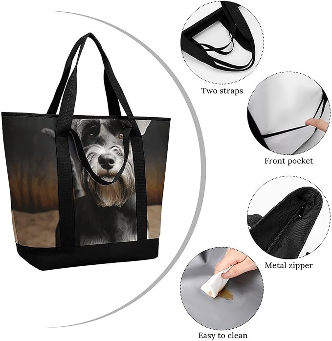 Insulated Shopping BagLarge Reusable Cooler Bags Animal Schnauzer Dog Printed Foldable Shopping BagTravel Waterproof Shoulder Bag