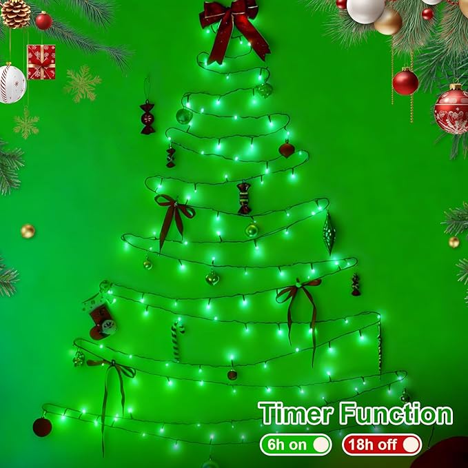 QITONG 165ft 500 LED Green Christmas Lights 8 Modes Christmas String Lights Outdoor Waterproof Plug in Green Wire Twinkle Light Indoor with 8 Modes