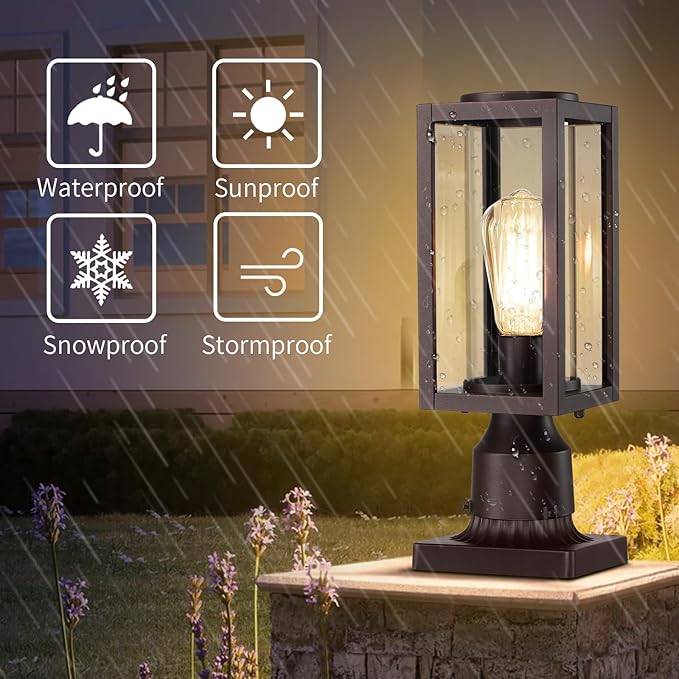 Outdoor Post Lights Lamp Post Light Fixture 2 Pack Modern Brown Exterior Post Lantern Fixture with Tempered Glass Anti-Rust Light Posts for Outside for Driveway Patio Garden
