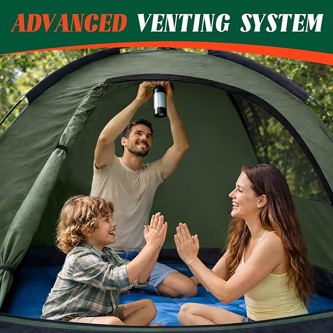 Tents for Camping 2/3/4 Person with Rainfly - Camping Tent Waterproof Windproof Easy Setup Portable Double Layer Outdoor Dome Tent Backpacking Tents for Adventure Backyard Hiking