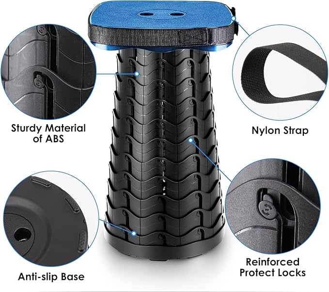 Collapsible Stool with Soft Removable Cushion &amp Waterproof Carry Bag - Lightweight Folding Stool 485lbs Capacity Portable for Adults Camping Fishing Hiking Outdoor Travel