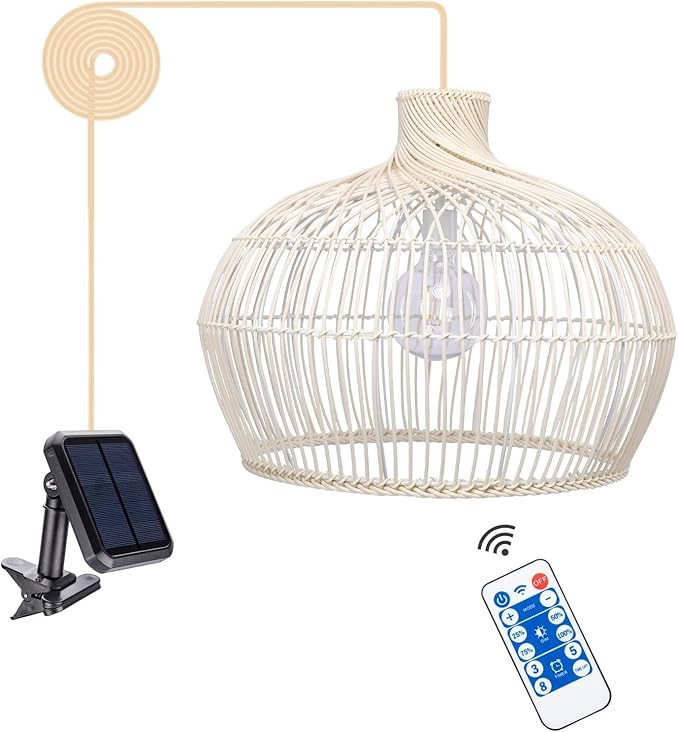 Outdoor Chandelier Solar Pendant Light Outdoor Hanging Light Lantern Solar Chandelier Lights with Remote Dimmable for Porch Patio Gazebo Garden Yard Decoration White