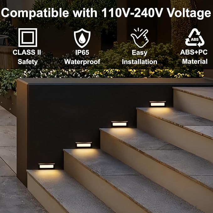 ZONK Upgraded Dimmable 3 Color LED Outdoor Indoor Step Lights 3000K/4000K/5000K 3W 180lm Waterproof IP65 Deck Stair Light Retaining Wall Lights 3 Pack