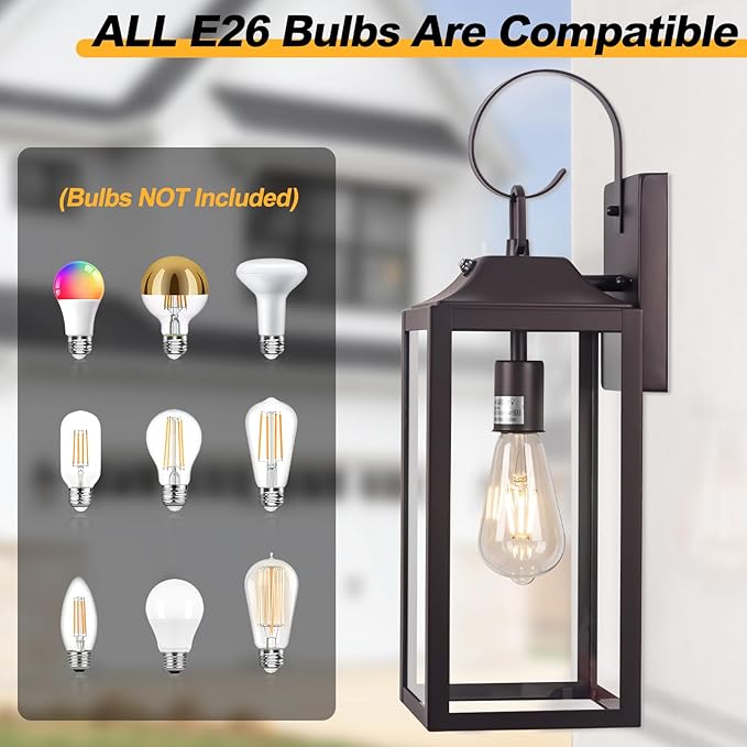 Oil Rubbed Bronze Dusk to Dawn Outdoor Wall Light 19 Large Outside Farmhouse Wall Sconce Brown Industrial Wall Mount Light Fixture Waterproof Porch Lighting Exterior Lamp for House Garage