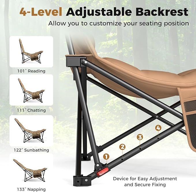 Goplus Portable Folding Camping Chair 4-Position Padded Outdoor Chair with 500 LBS Support Side Pocket and Carry Bag Outside Camp Chair for Sports Fishing and Garden (1)