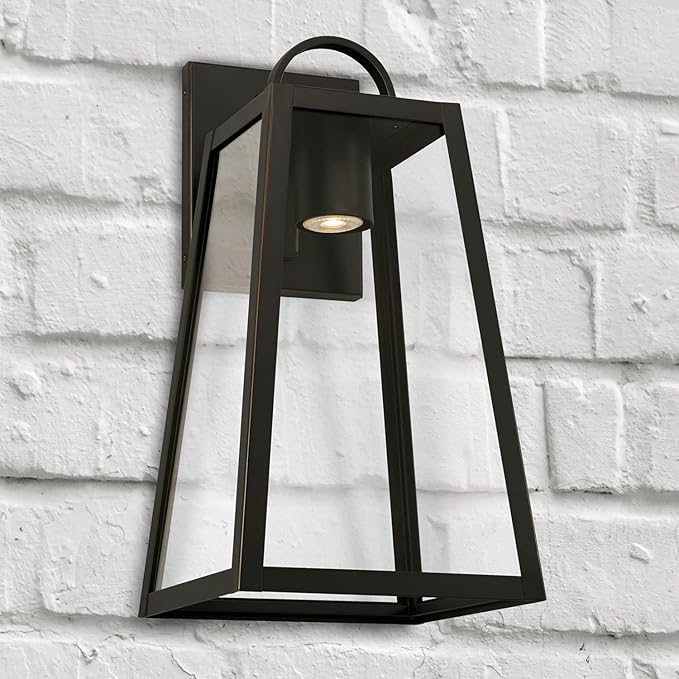 Capital Lighting 943712OZ-GL Leighton Night Sky Minimal Emissions Design Clear Glass Outdoor LED Wall Lantern 1-Light 7 Watt 20 H x 10 W Oiled Bronze