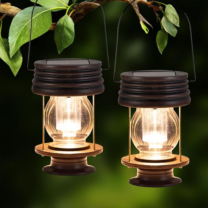 pearlstar Solar Lanterns Outdoor Waterproof 8.3” Solar Lights Outdoor Decorative Bright Outside Solar Table Lamp30 Lumen 2 Pack for Garden Patio Yard Backyard Pathway Porch Driveway (Warm White)