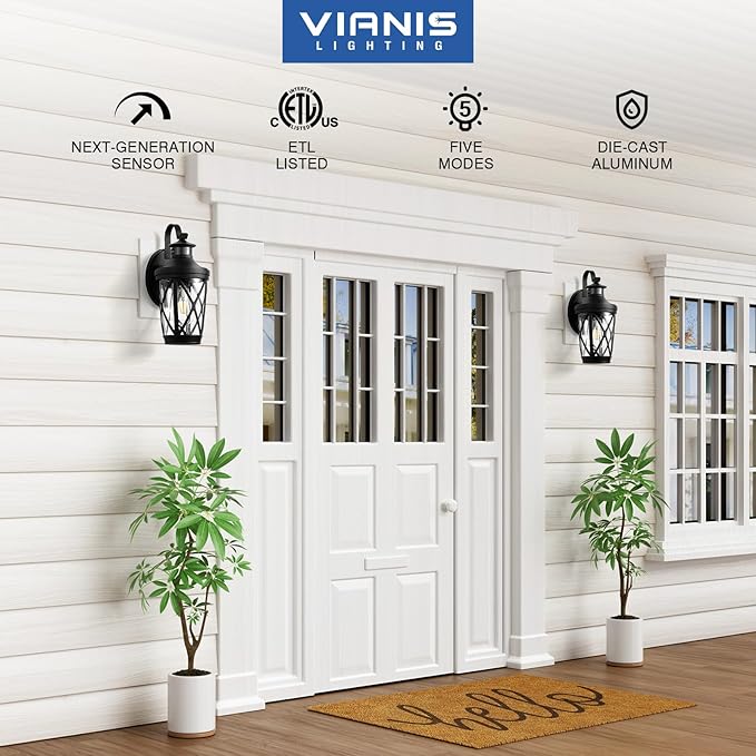 VIANIS Motion Sensor Outdoor Lights Modern Patio Lights Outdoor Waterproof Black Exterior Lighting Fixtures Lanterns for House 100% Aluminum Outside Wall Mount Light Sconce for Garage Porch Coach