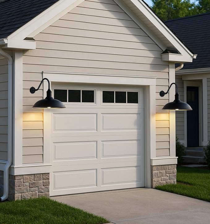 24 Inch Extra Large Outdoor Gooseneck Barn Light with Extended Gooseneck Arm - Automatic Dusk to Dawn Sensor Weatherproof Rustproof Wall Mounted Exterior Light Fixture for Farmhouse Garage