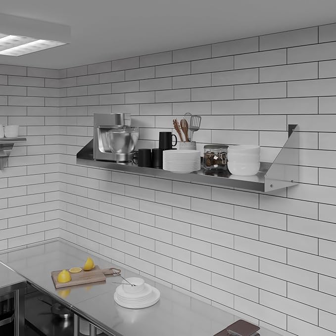 AmGood 12 in. x 60 in. Stainless Steel Wall Shelf with Side Guards. NSF. Restaurant and Home Kitchen Storage Utility Room