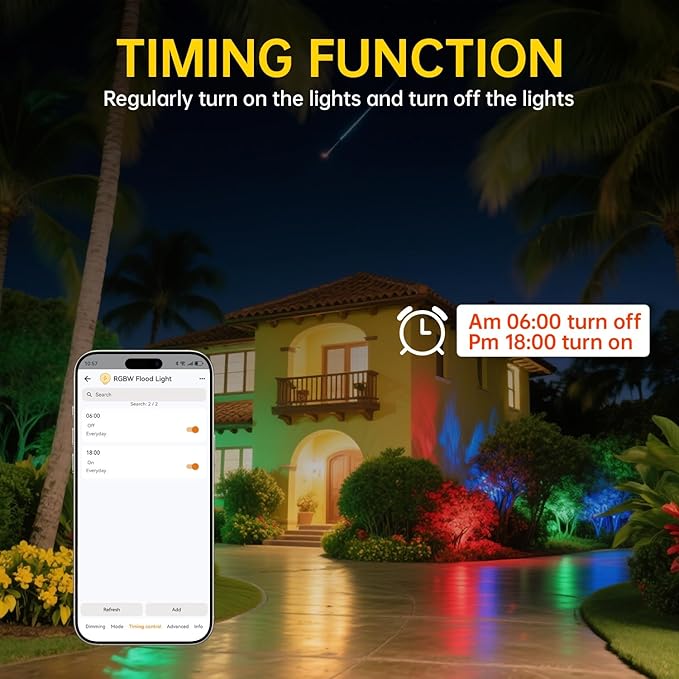 LED Flood Light Outdoor 500W Equivalent 5000LM Smart RGB Landscape Lighting with APP Control DIY Scenes - Timing - Warm White 2700K - Color Changing Uplight 43 Modes IP66 Waterproof (2 Pack)