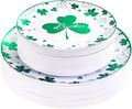 Rubtlamp 60Pcs Plastic Green PlatesSt Patricks Day Plates with Green Trefoil and Lucky Alphabet Green Disposable Plates include 30 Plastic White Dinner Plates and 30 Salad Plates for Spring
