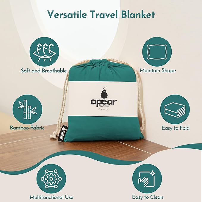 16-in-1 Compact Travel Blanket with Bag – Reversible Ultra Soft Bamboo Airplane Blanket with Hidden Pocket – Packable for Flights &amp Travel Essentials (Semi-Weighted Double Layer)