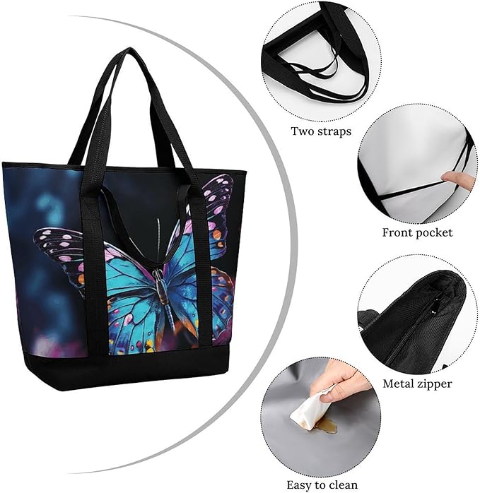 Insulated Shopping BagLarge Reusable Cooler Bags Charming Butterfly Printed Foldable Shopping BagTravel Waterproof Shoulder Bag