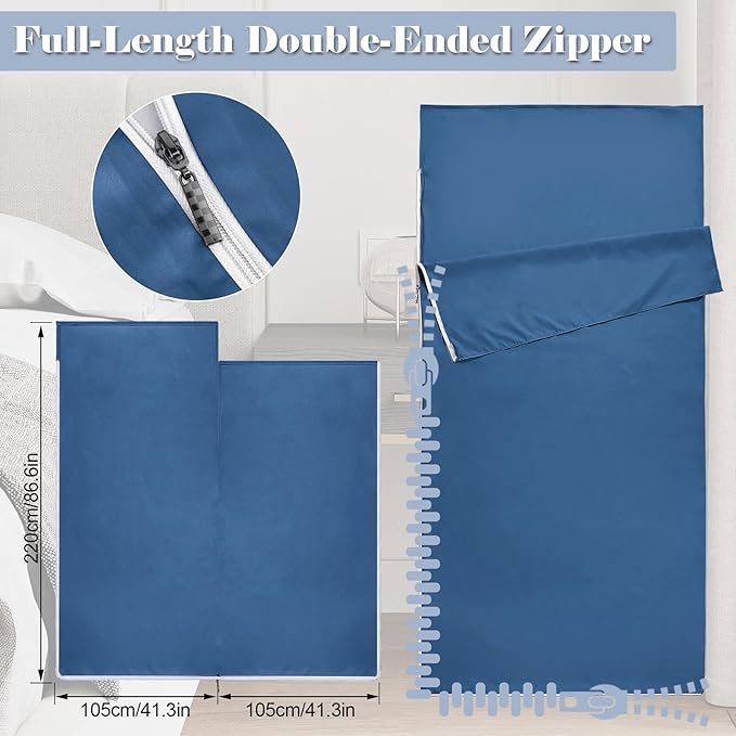 Sleeping Bag LinerLong Staple Cotton Adult Sleep Sack &amp Travel SheetsTravel Sleep Sack for Backpacking Hotels &amp Hostels Lightweight Travel Sheet Camping SheetsHas Full Length Zipper