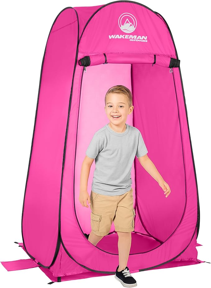 Wakeman Kid Size Pop Up Changing Tent 3 x 3 x 5.2ft Mini Camping Shower Tent Portable Toilet Stall or Dressing Room for Beach Dance Recitals or Sports with Carry Bag Polyester Pink