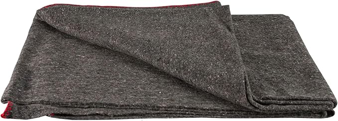 FOX OUTDOOR PRODUCTS Wool Blanket - Warm Lightweight Wool Blend Blanket with Whip-Stitched Edges for Outdoor &amp Home Use Grey