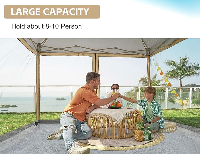 Canopy Universal Mosquito Netting Tent Converts 10'x10' Canopy Gazebo into Camping Inner Tent Screen House with Full PE Floors for Patio Outdoor Garden and Backyard（TOP &amp Frame NOT Included）Kh