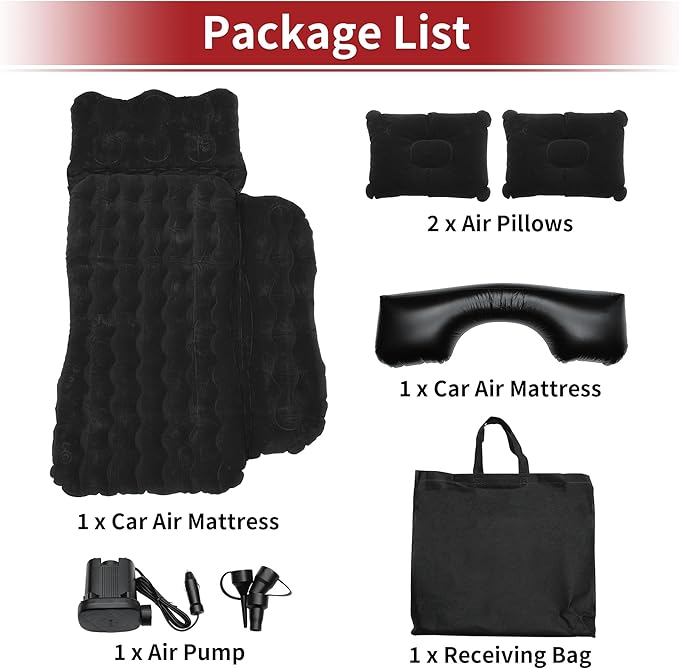 ACROPIX Inflatable SUV Truck Car Air Mattress Back Seat Camping Bed Thickened Car Sleeping Pad for Travel Car Bed SUV Mattress with Car Air Pump and Pillows Black