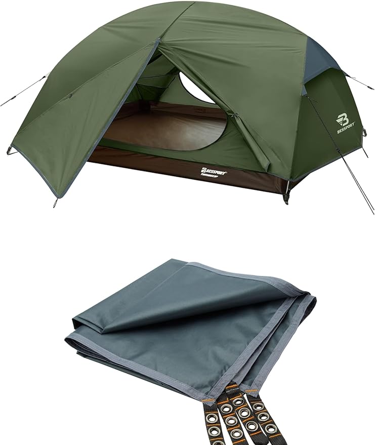 Bessport Camping Tent for 3 Person and Bessport Tent Waterproof Camping Tarp with Drawstring Carrying Bag for Picnic Hiking and Other Outdoor Activities