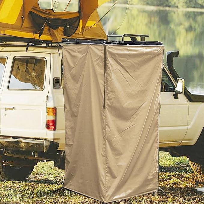 Focket Vehicle Side Shower Tent Portable Outdoor Privacy Shelter Restroom with Carry Bag Foldable Camping Awning Shower Tent Bathroom Changing Room for Overland Boat Pontoon