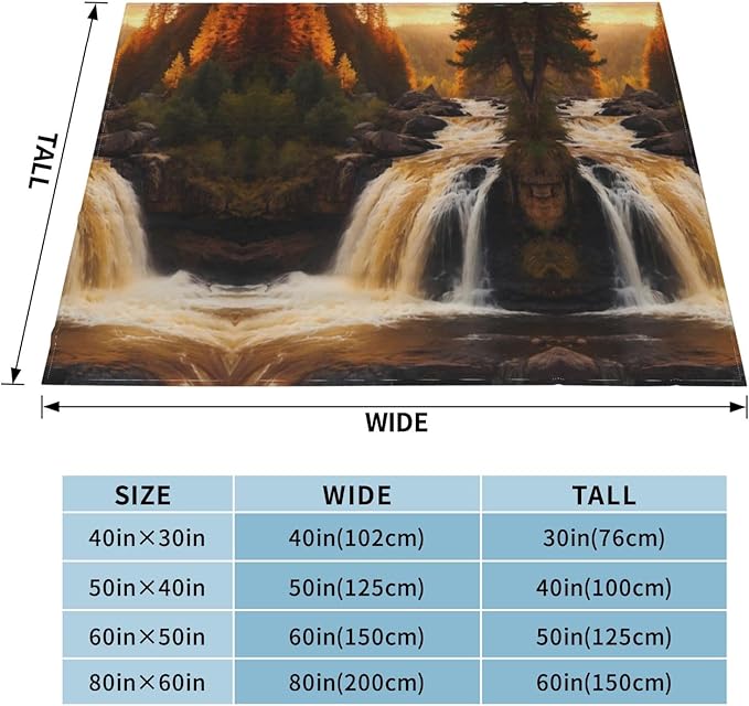 Majestic waterfal 60x50 Printed Soft Fleece Blanket for Sofa Bed and Camping - Cozy Blanket for Travel Picnics Nighttime Use