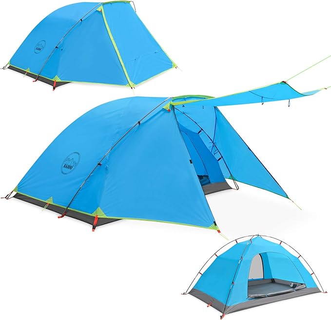 KAZOO 2／4 Person Camping Tent Outdoor Waterproof Family Large Tents 2/4 People Easy Setup Tent with Porch Double Layer | Outdoor Waterproof Family Large Tents Easy Setup