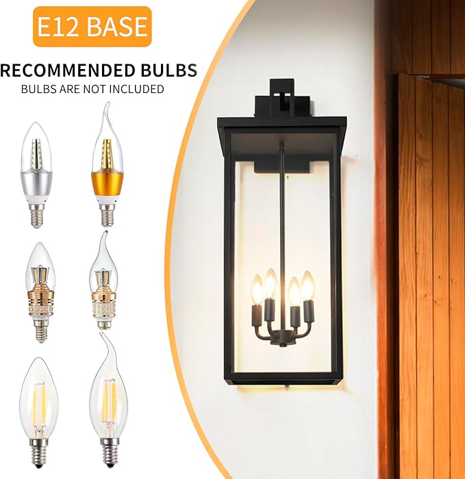 30 Extra Large Outdoor Wall Lights Exterior Wall SconceBlack Outdoor Garage LightsModern Exterior Light FixturesWaterproof Outdoor Porch Lights for HouseFront Door Light Fixture E12 Base