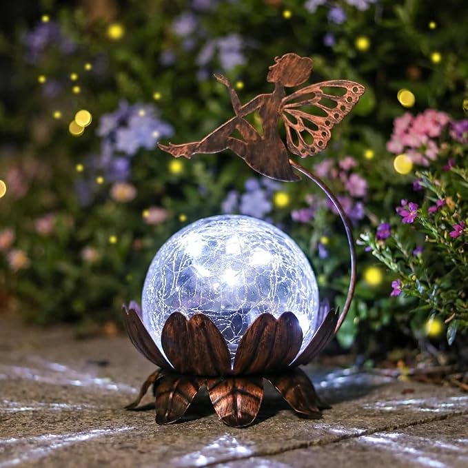 MUMTOP Solar Lantern Fairy Light Crackle Glass Solar Lights Outdoor LED Waterproof Tabletop Lamp for Table Yard Garden Patio Lawn Decor