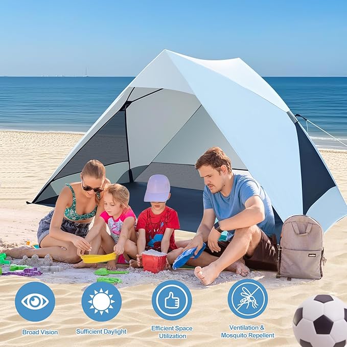 Pop Up Beach Tent for 2/3/4 Person with UPF 50+ UV Protection Lightweight &amp Easy Setup Beach Shade Canopy Wind-Resistant Shelter Portable Cabana for Family Outdoor Picnics Fishing