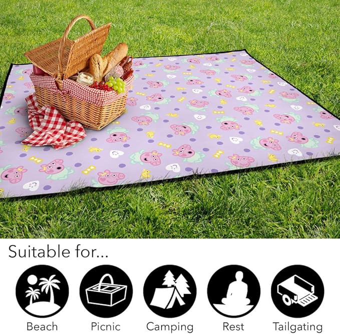 LOGOVISION Peppa Pig Evie Pig Ducks and Bows Outdoor Blanket for Picnic Beach Camping Park Tailgate 50x60
