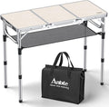 Anbte Folding Camping Table with Storage Net 3ft Camping Table Aluminum Folding Table with 3 Adjustable Height Max 27.1 Inch Portable for Outdoor Backyard BBQ Silver