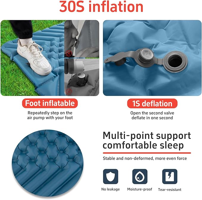 Camping Sleeping mat and Inflatable Pillow - Set Portable Ultra-Light Thickened Quick to inflate in 30s can be Spliced. Suitable for Backpacking Hiking Camping and Other Scenes