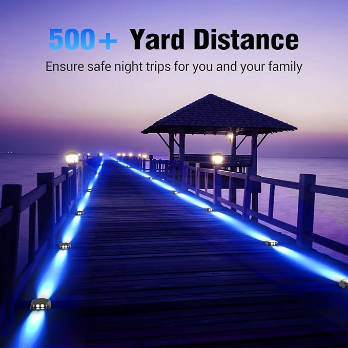 Quntis Solar Deck Lights Outdoor Waterproof 12 Pack Driveway Light Solar Dock Lights IP65 LED Warning Step Light Dusk to Dawn All Night Lighting Driveway Sidewalk Pathway Yard Garden Decor Blue