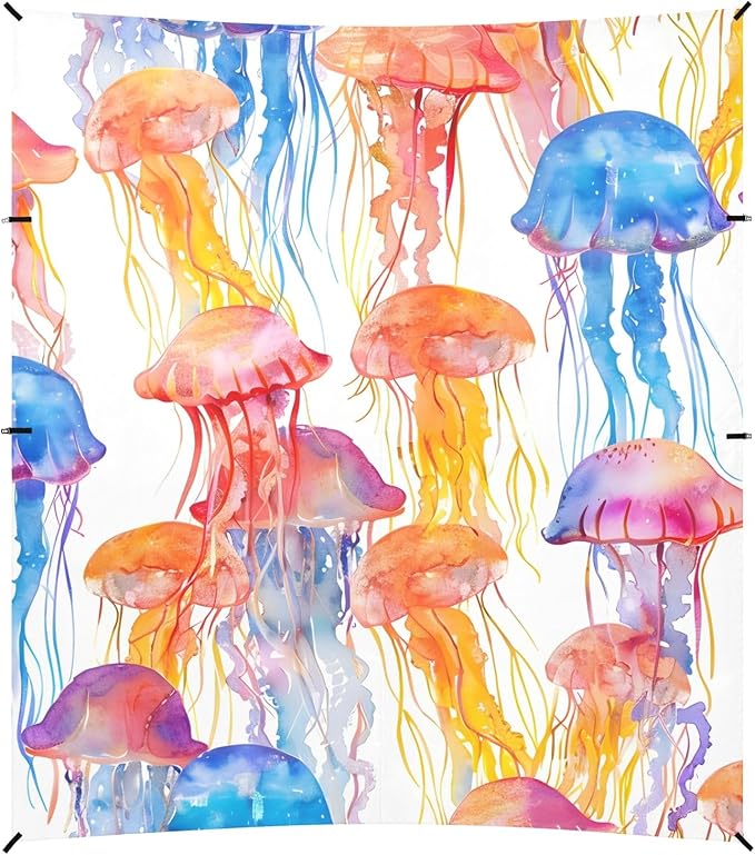 Jellyfish Coral Watercolor Camping Sun Shelter Beach Tent Portable Beach Sun Shade Outdoor Canopy for Camping Trips Fishing Picnic
