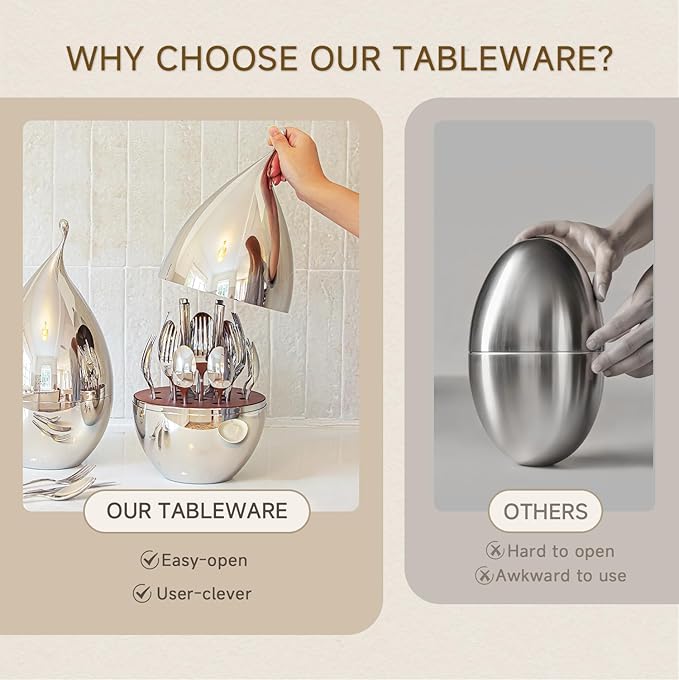 KINGSTONE Silverware Set with Waterdrop Storage Organizer 20-Piece Flatware Cutlery Set in Gift Box Forged Premium Stainless Steel Mirror Polished Service for 4 Ideal for Kitchen Party Gift