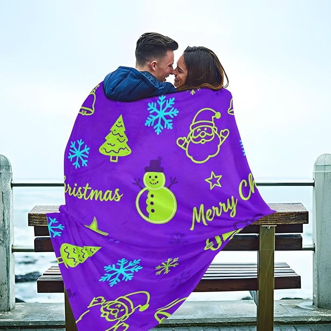 Christmas Snowman and Santa Green and Purple Lightweight Fuzzy Comfy Throw Blanket for Bed Throw Blankey for Couch Sofa BedParty 50 x 70