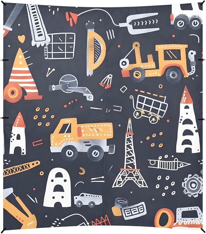Childish Seamless Pattern with Building Equipment Cre Camping Sun Shelter Beach Tent Portable Beach Sun Shade Outdoor Canopy for Camping Trips Fishing Picnic