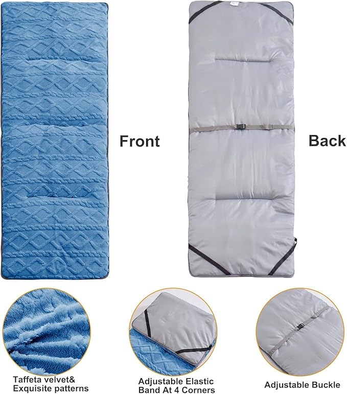 Folding Camping Cot Pad - Portable &amp Comfortable Outdoor Sleeping Mat with Elastic Strap Lightweight Waterproof Bottom Mattress Pad