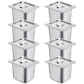 8 Pack Stainless Steam Hotel Pan 6 Deep Steam Table Pan with Lid 0.8 mm Thick Stainless Steel Restaurant Anti Clogging Steamer for Party Restaurant Hotel(1/6 Size)