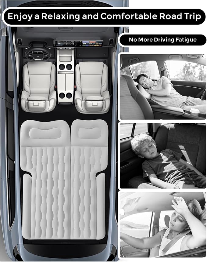 BEBAS Car Air Mattress - Inflatable Back Seat Air Mattress for Car Thick Camping Sleeping Pads with 2 Pillows &amp Rechargeable Air Pumps Portable Travel Airbed for Pickup Trucks