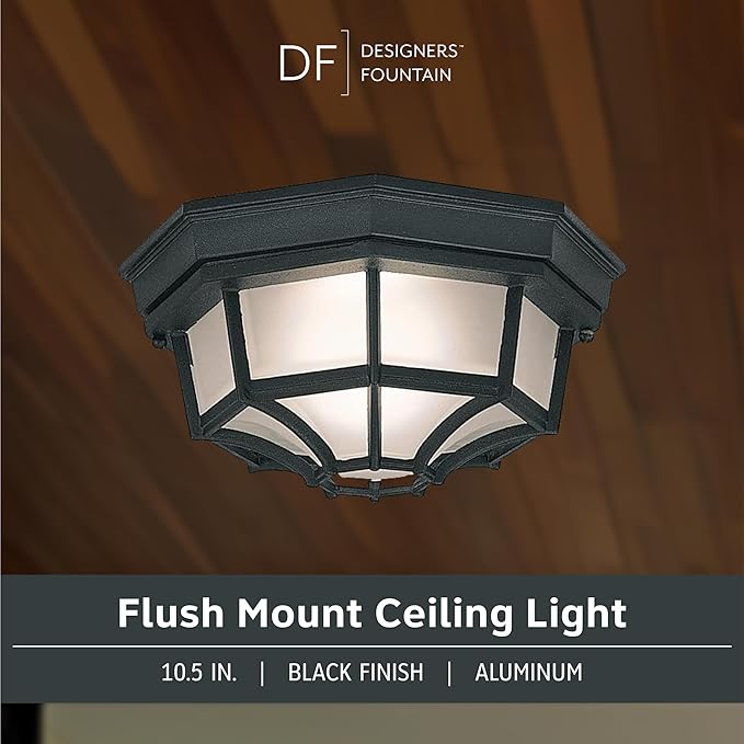 Designers Fountain 2067-BK Builder Cast Outdoor Flush Mount Ceiling Light 10.5 in W Black