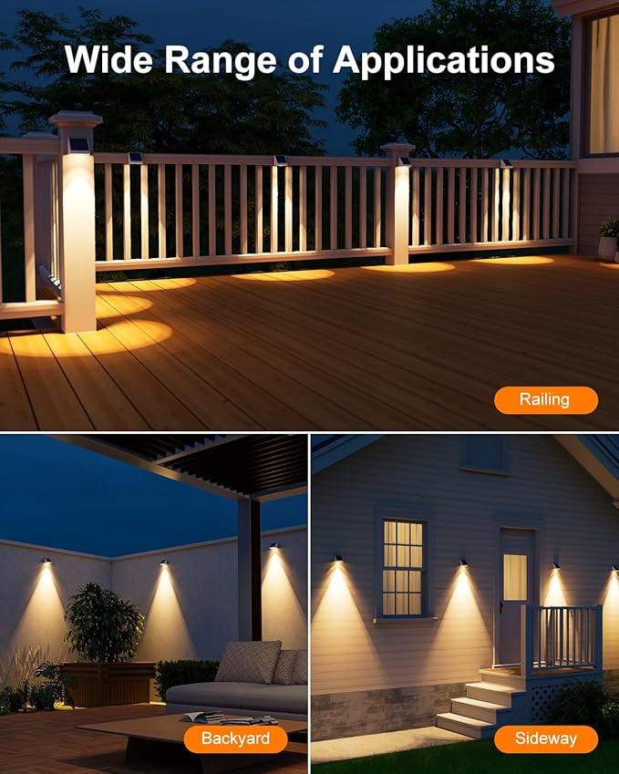 12 Pack Solar Powered Fence Lights Outdoor Waterproof with Warm White LED Spot Lens for Outside Pool Cage Patio Yard Rail Garage Adhesive Designed for Easy Mounted (White Shell)
